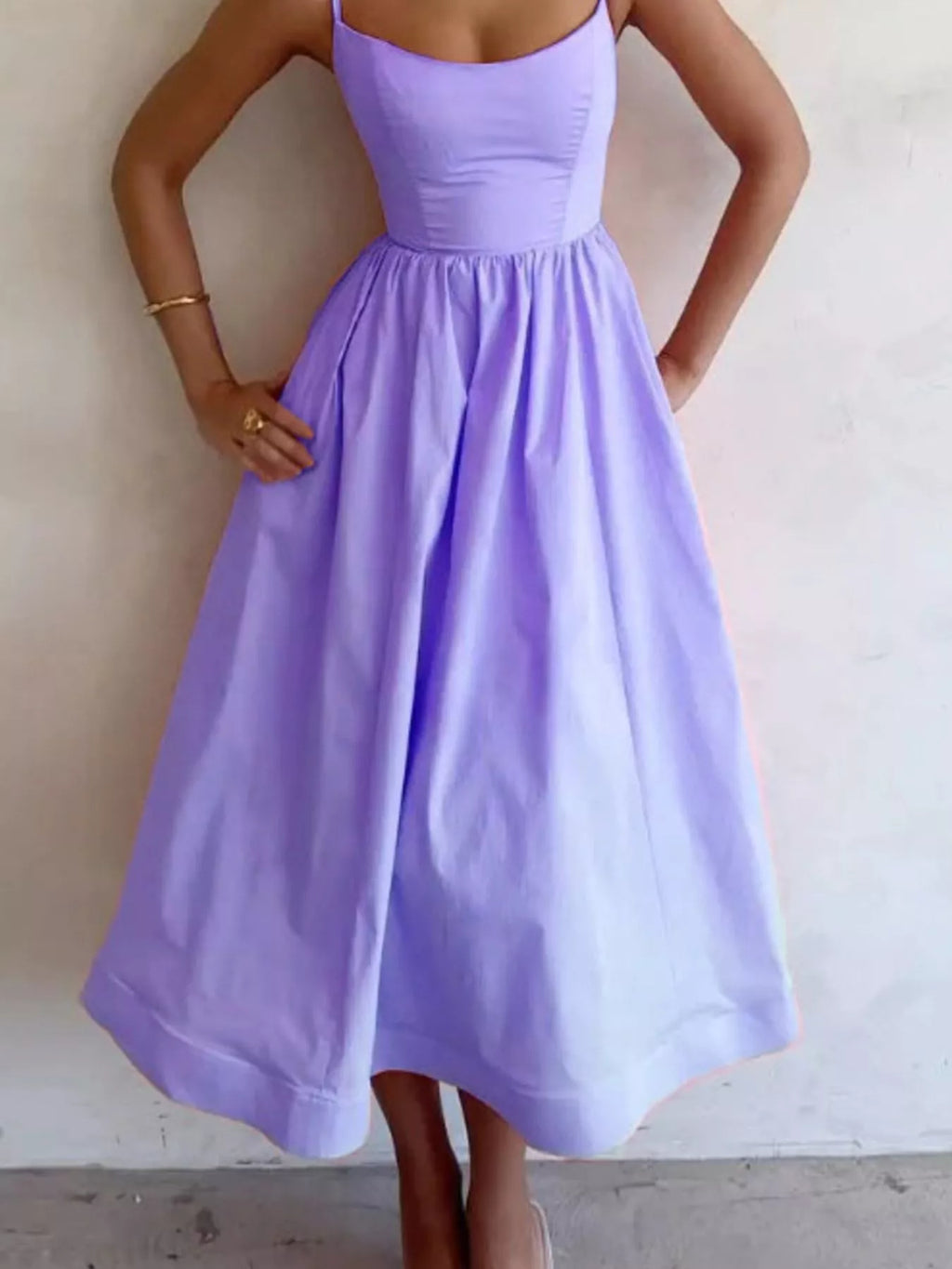 Adjustable Strap Scoop Neck Midi Dress - Godess beauty  #