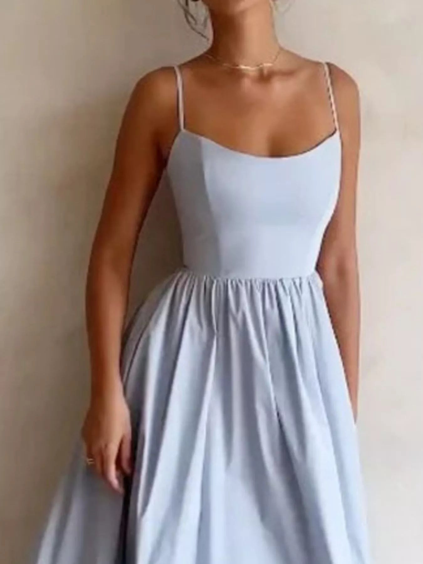Adjustable Strap Scoop Neck Midi Dress - Godess beauty  #