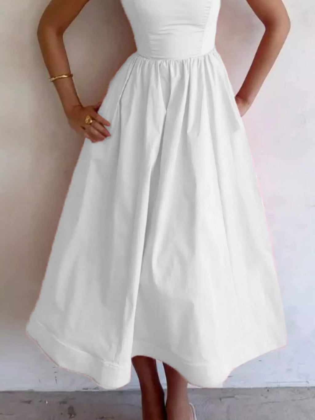 Adjustable Strap Scoop Neck Midi Dress - Godess beauty  #