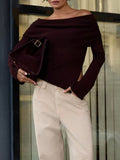 Asymmetrical Hem Off-Shoulder Long Sleeve Knit Top - Godess Beauty  #