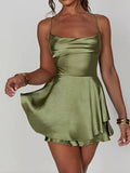 Backless layered ruffled cami dress - Godess beauty  #