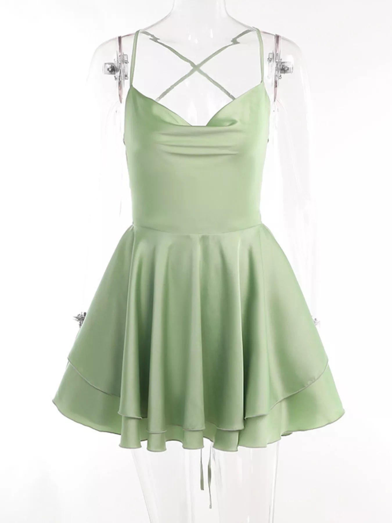 Backless layered ruffled cami dress - Godess beauty  #