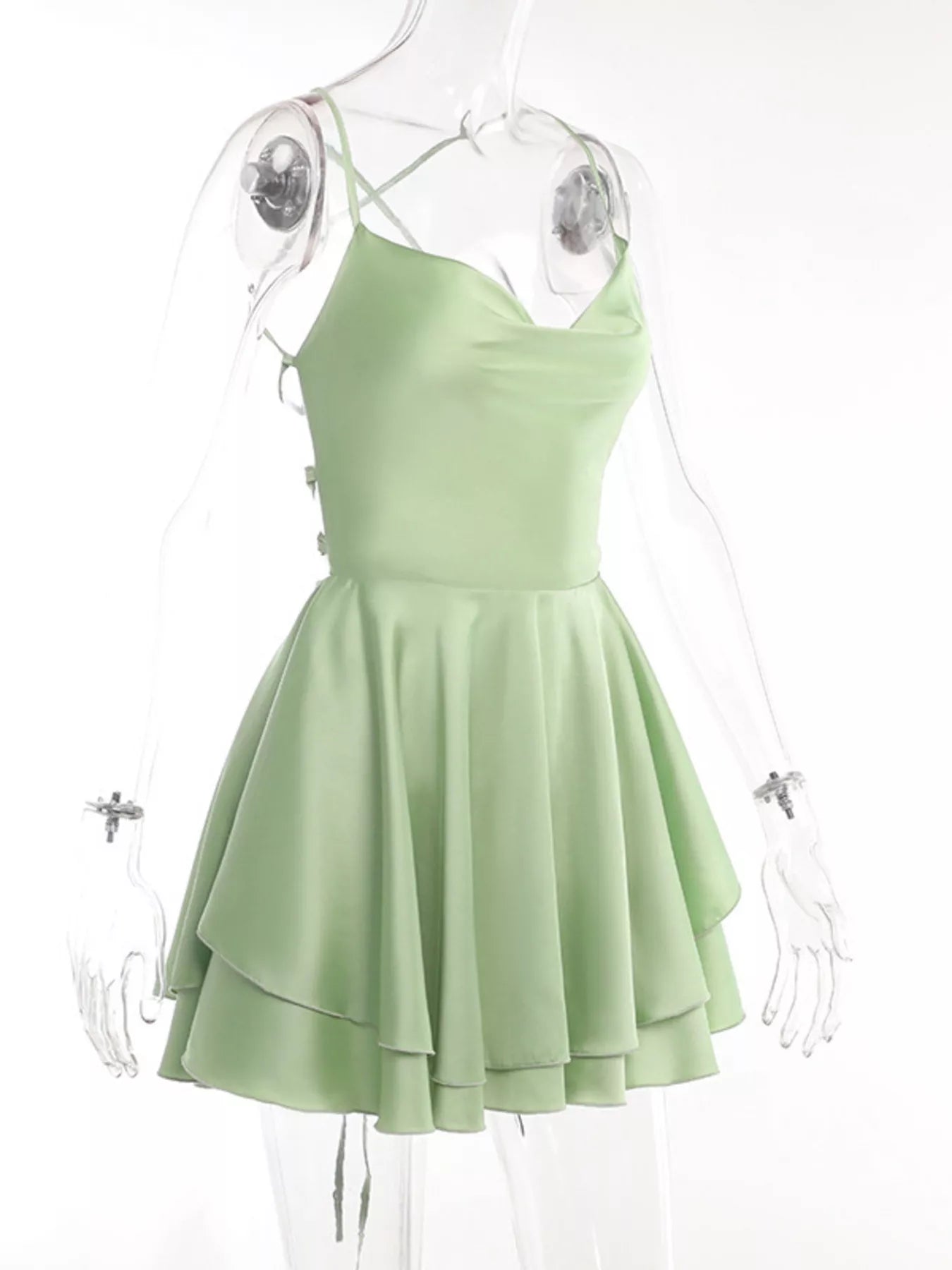 Backless layered ruffled cami dress - Godess beauty  #