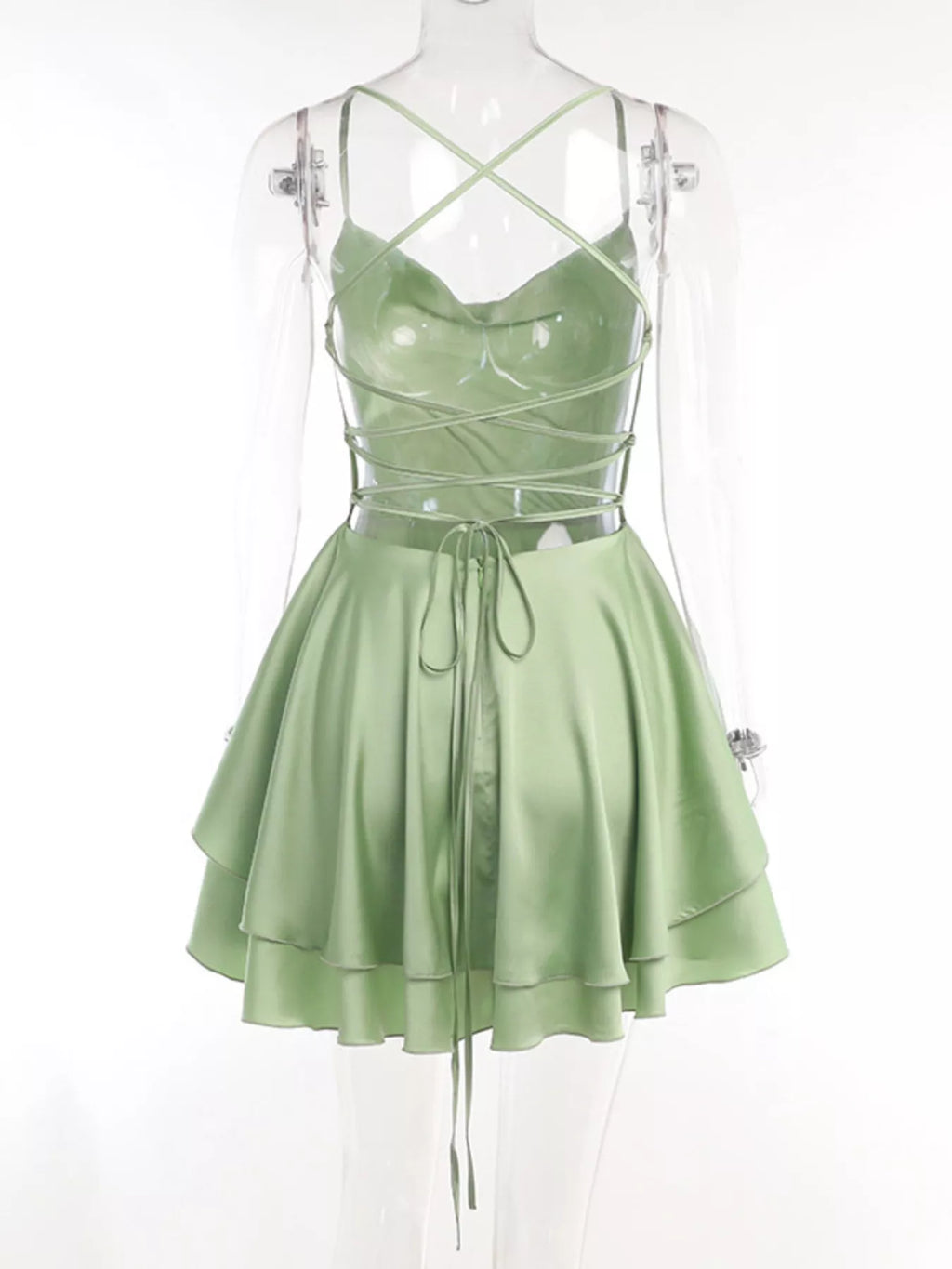 Backless layered ruffled cami dress - Godess beauty  #