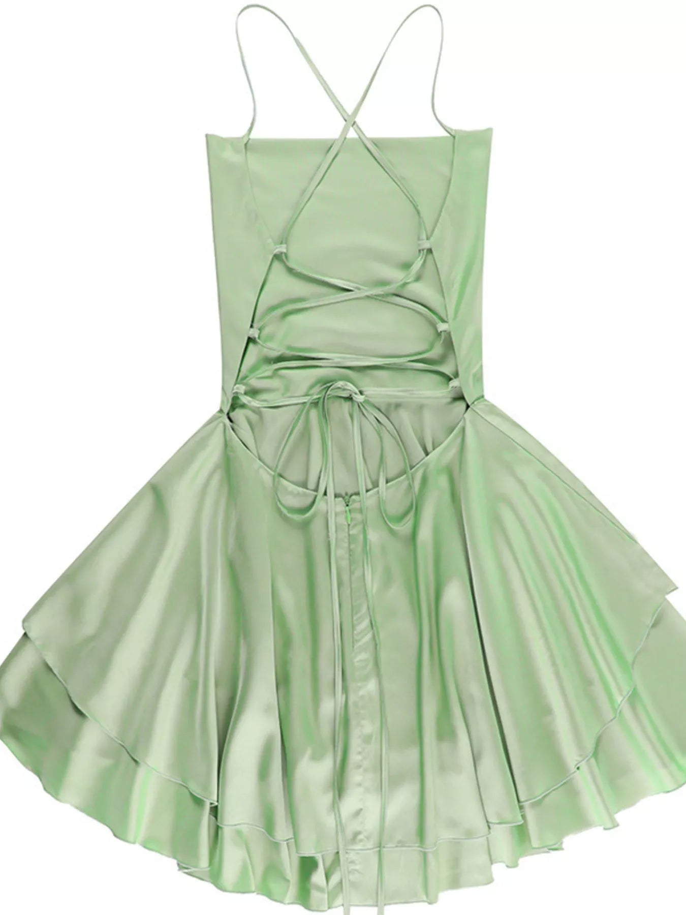 Backless layered ruffled cami dress - Godess beauty  #