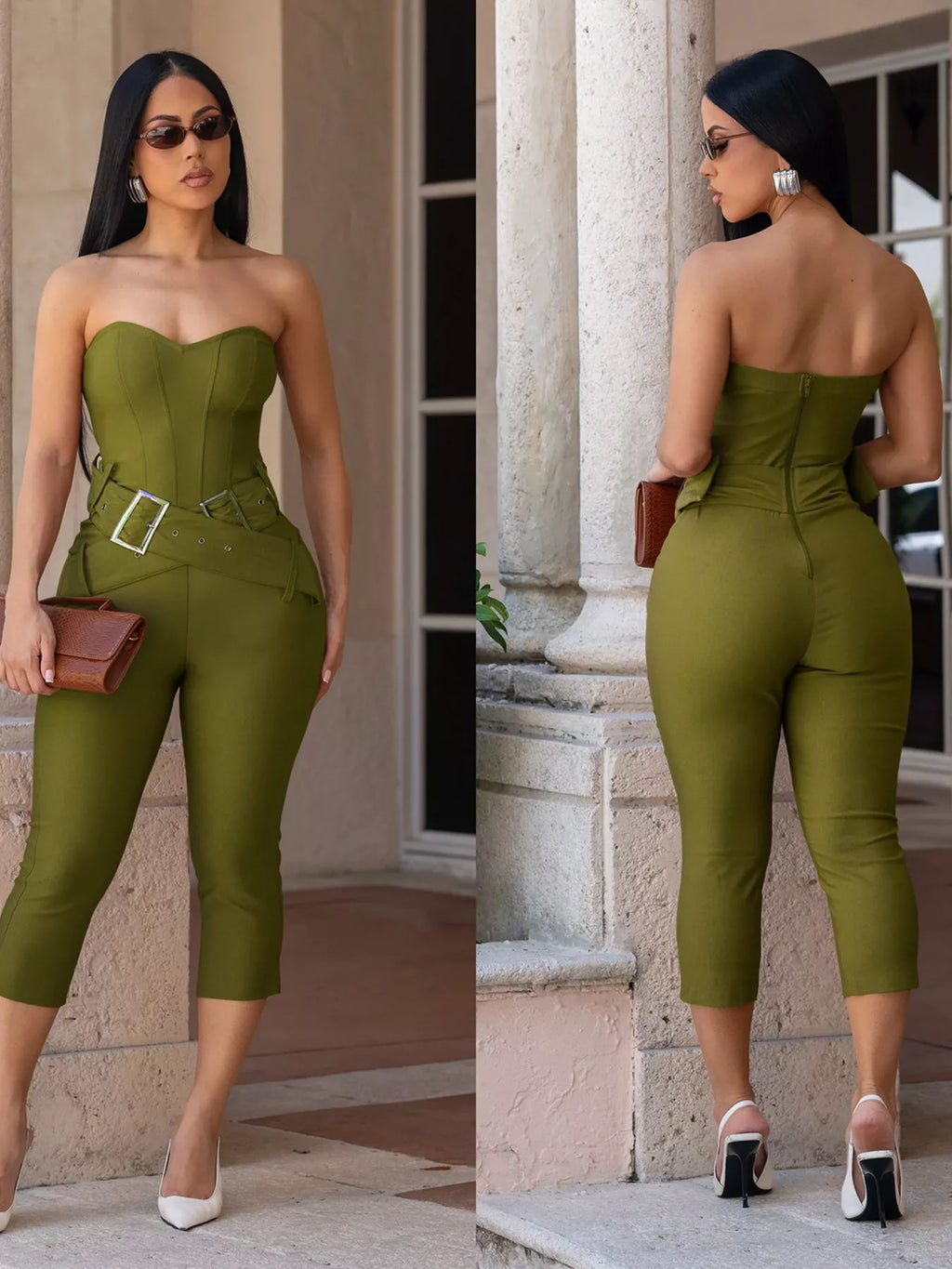 Belted Tube Skinny Jumpsuit - Godess beauty  #