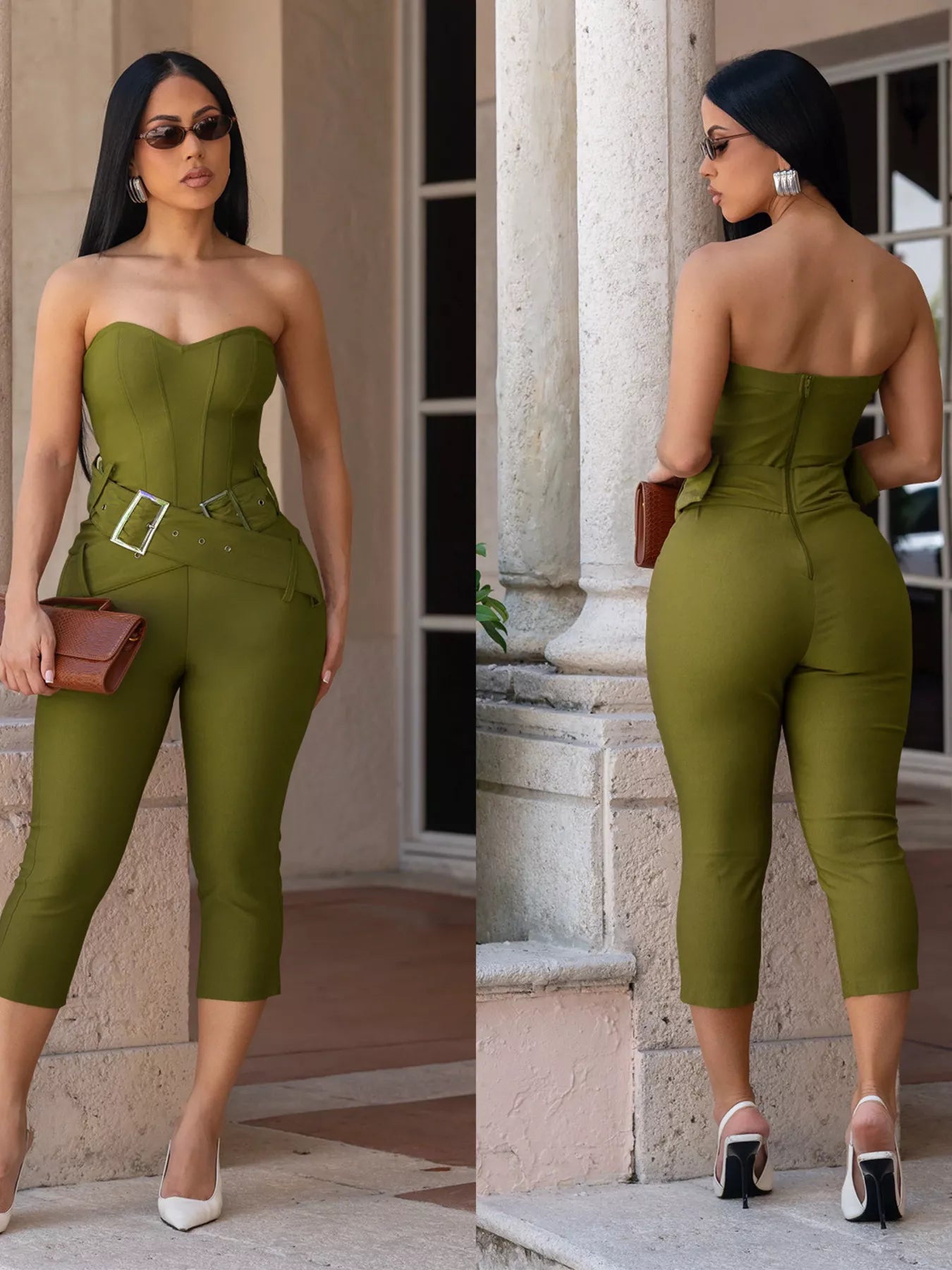 Belted Tube Skinny Jumpsuit - Godess beauty  #