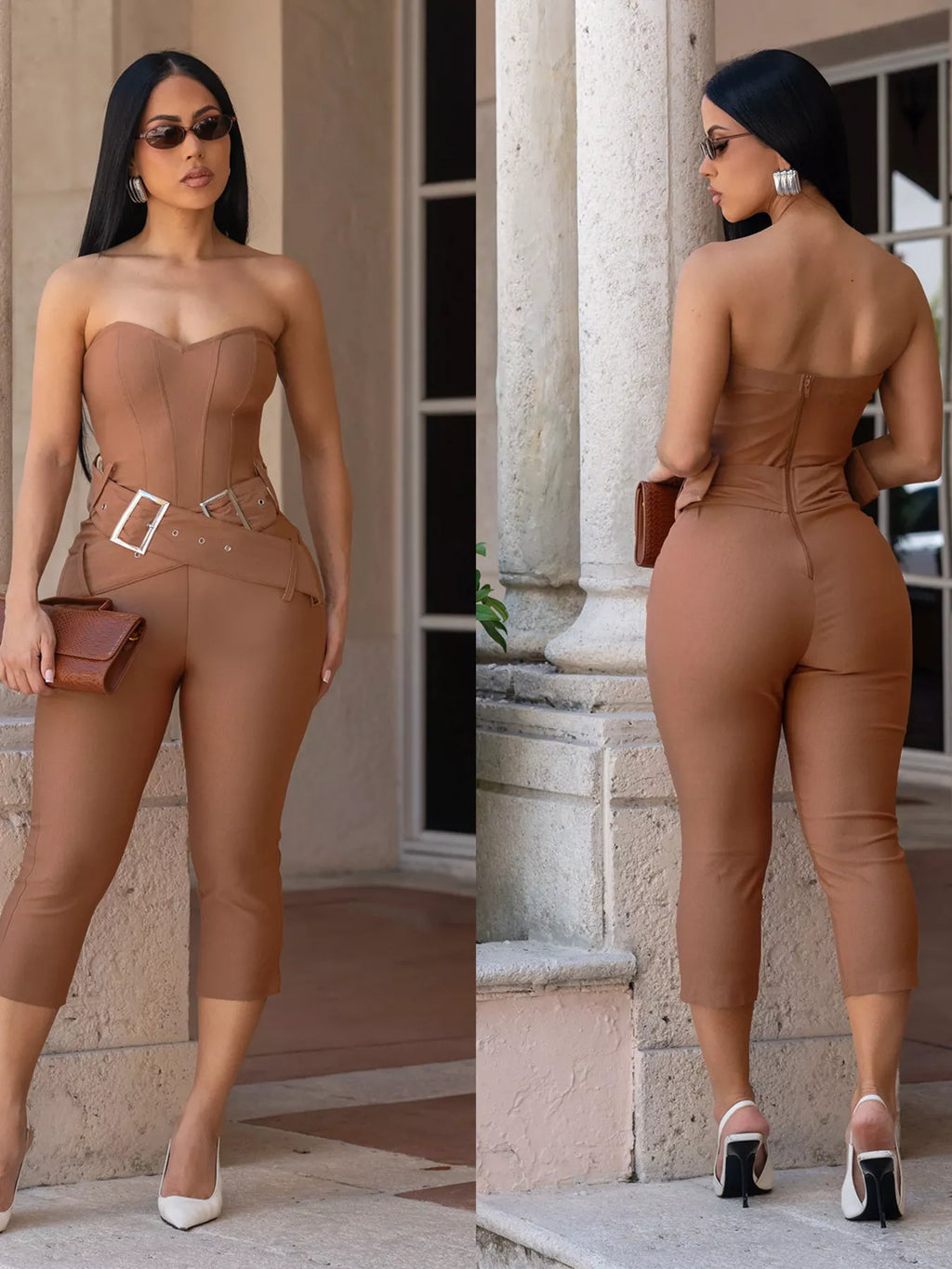 Belted Tube Skinny Jumpsuit - Godess beauty  #