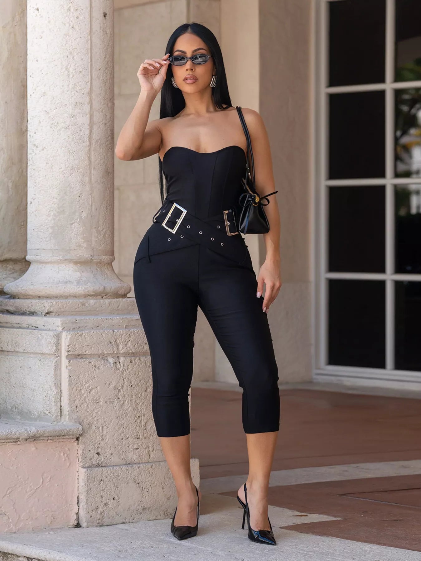 Belted Tube Skinny Jumpsuit - Godess beauty  #