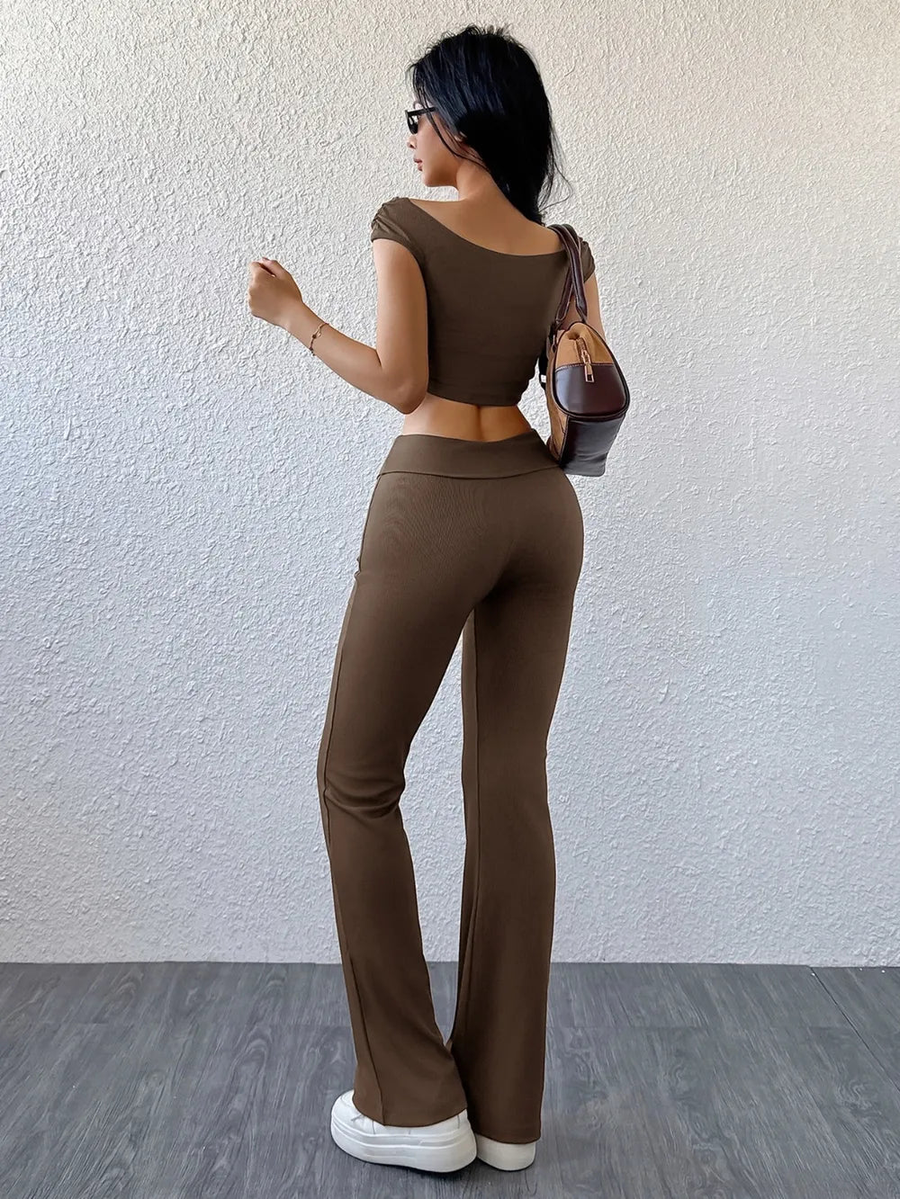 Boat Neck Cap Sleeve Top and Pants Set - Godess beauty  #