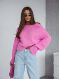 Boat Neck Drop Shoulder Sweater - Godess Beauty  #