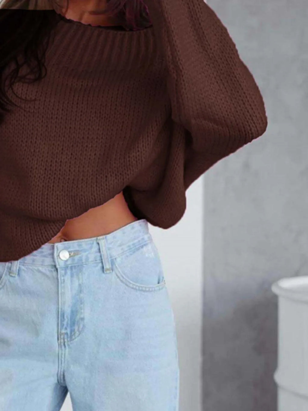 Boat Neck Drop Shoulder Sweater - Godess Beauty  #