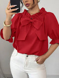 Bow Flounce Sleeve Blouse - Godess beauty  #