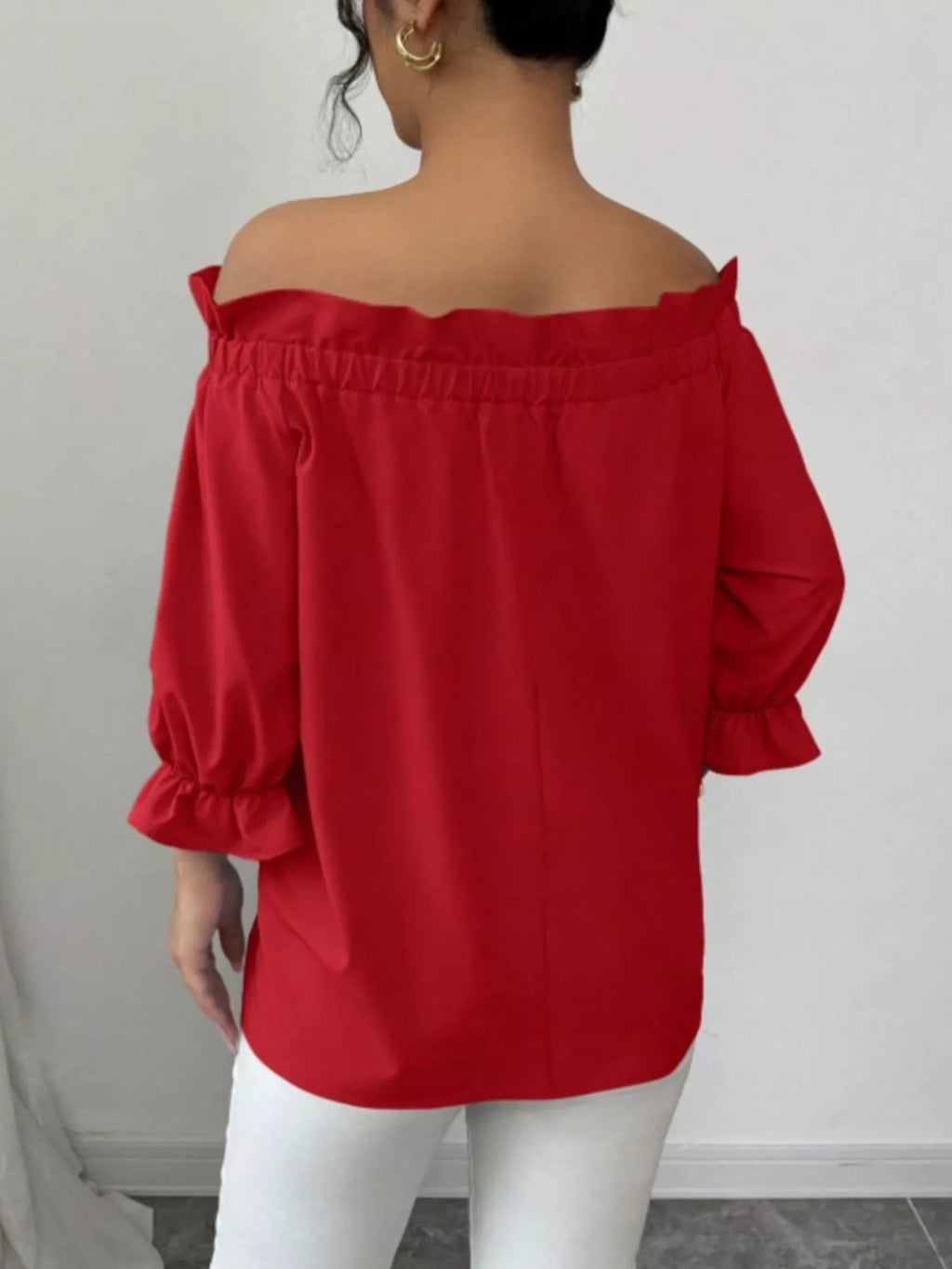 Bow Flounce Sleeve Blouse - Godess beauty  #
