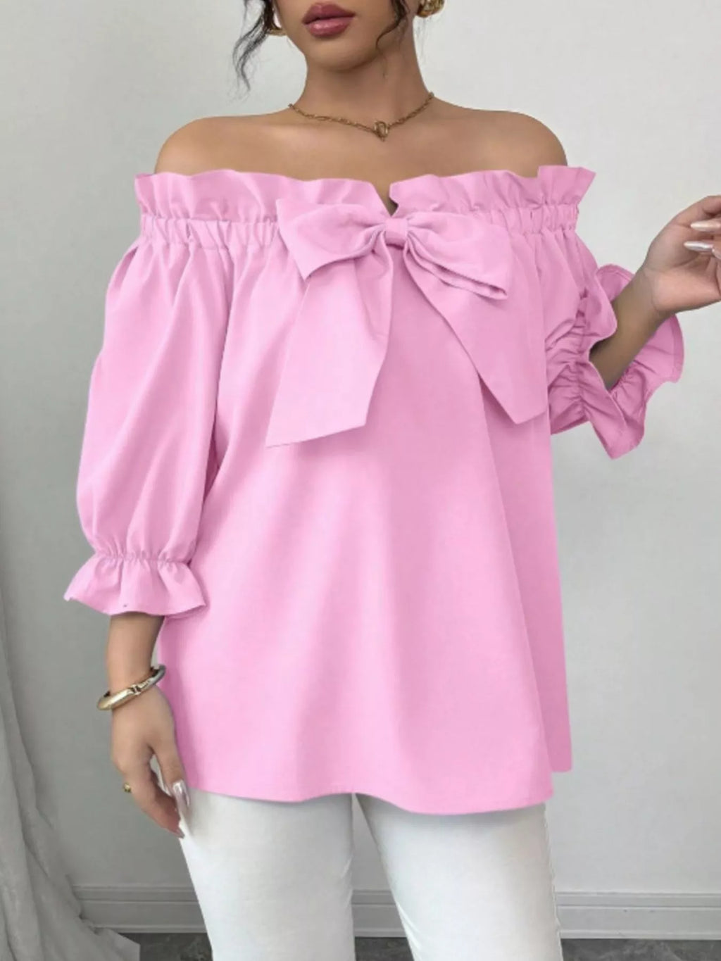 Bow Flounce Sleeve Blouse - Godess beauty  #