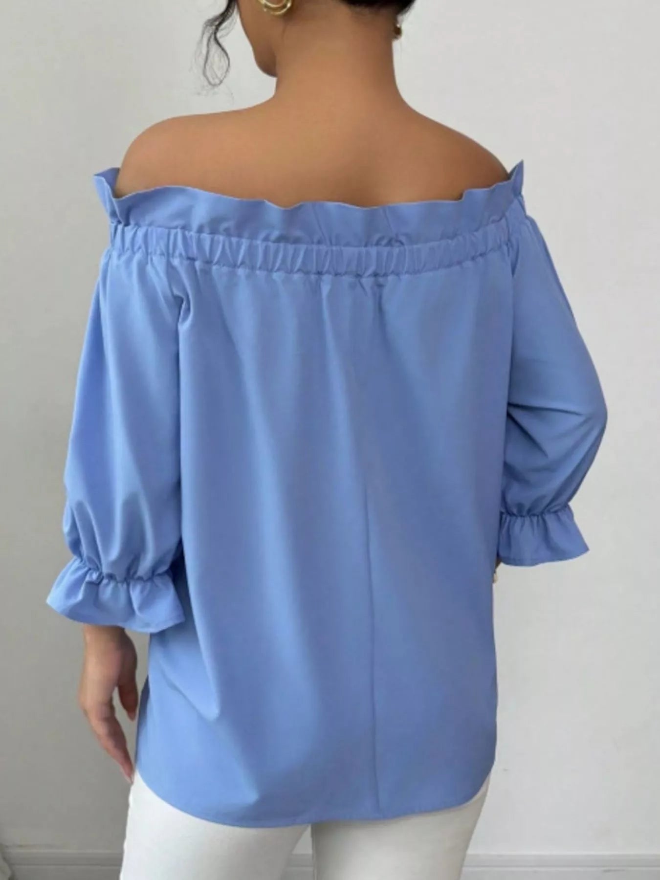 Bow Flounce Sleeve Blouse - Godess beauty  #