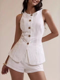 Button-Down Sleeveless Top and Shorts Set - Godess beauty  #