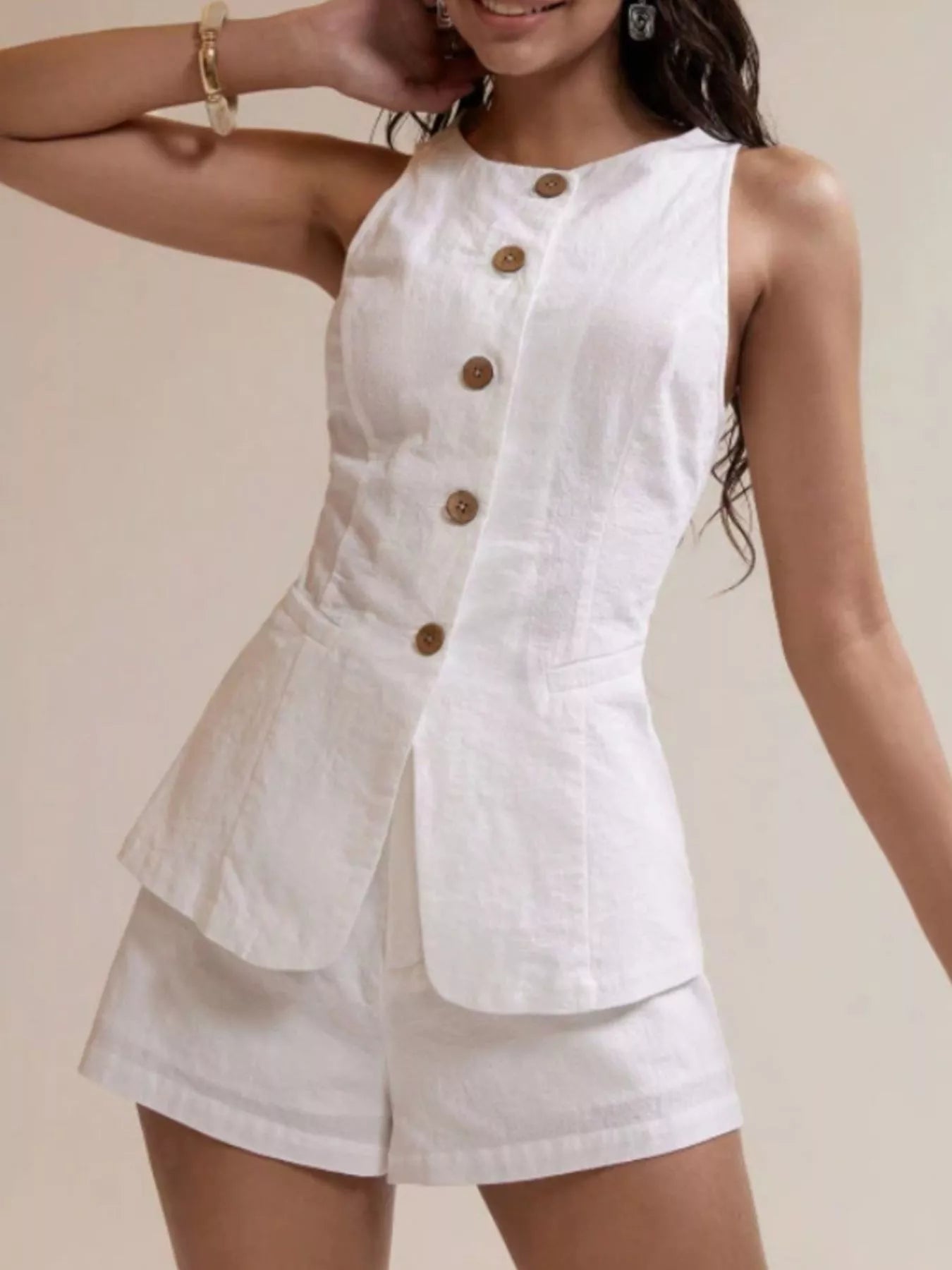 Button-Down Sleeveless Top and Shorts Set - Godess beauty  #