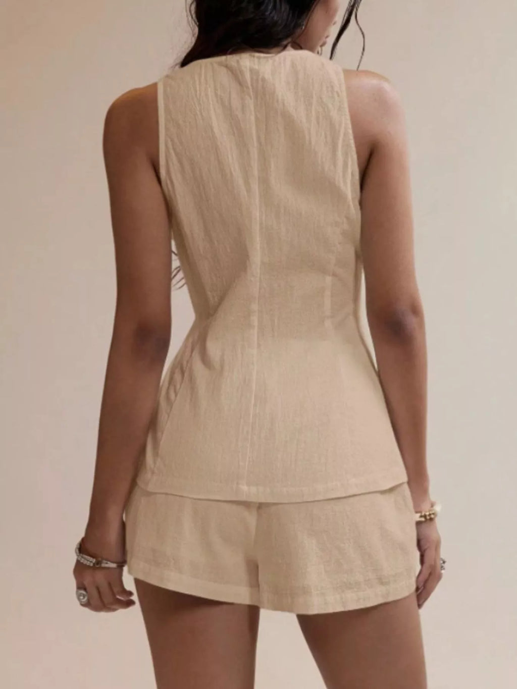 Button-Down Sleeveless Top and Shorts Set - Godess beauty  #