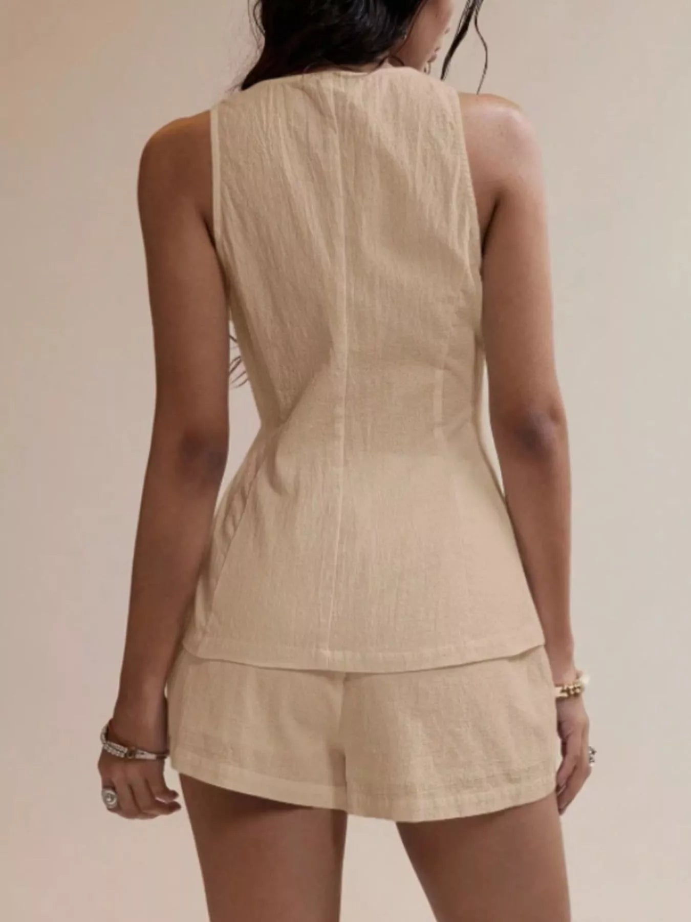 Button-Down Sleeveless Top and Shorts Set - Godess beauty  #