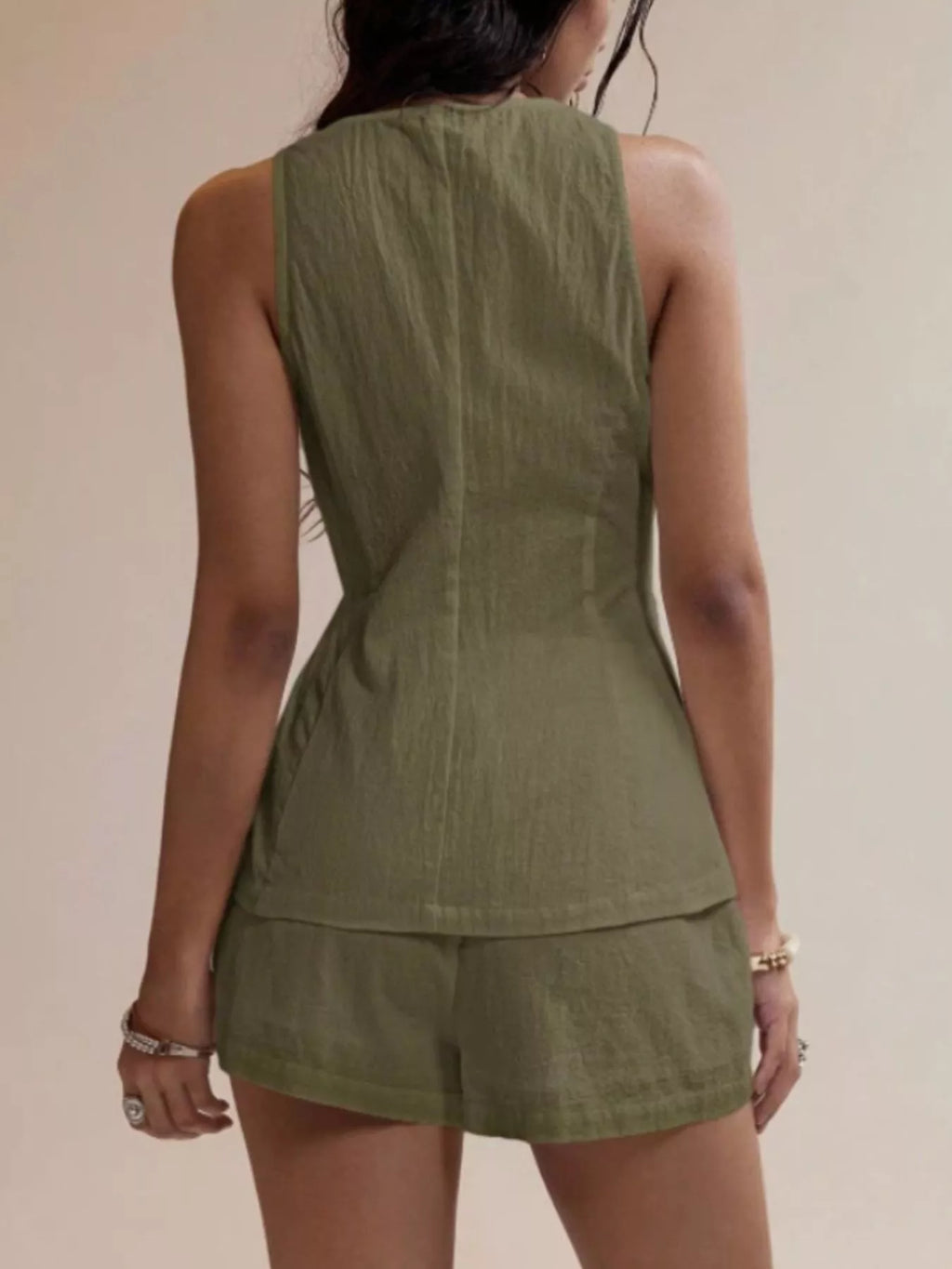 Button-Down Sleeveless Top and Shorts Set - Godess beauty  #