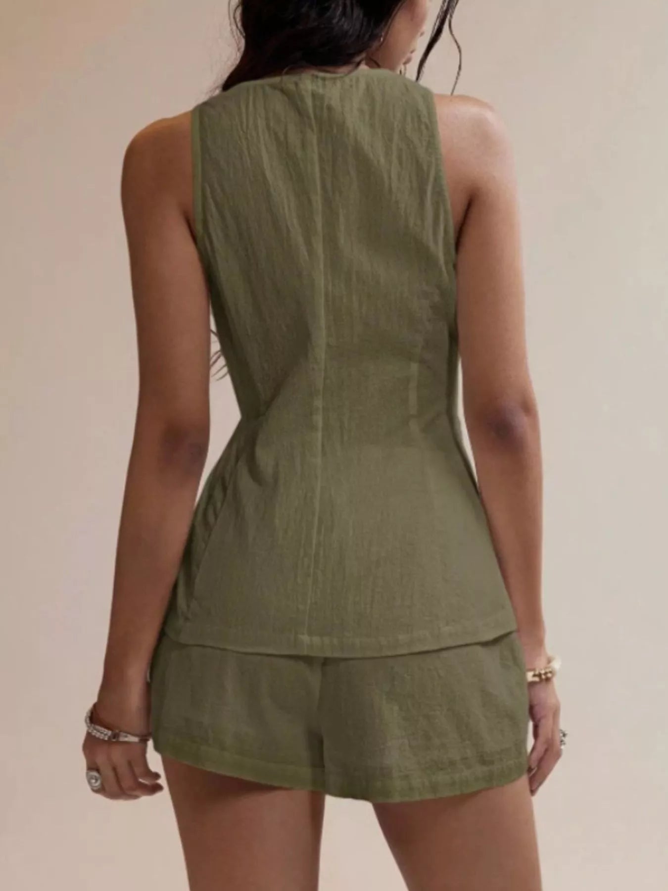 Button-Down Sleeveless Top and Shorts Set - Godess beauty  #