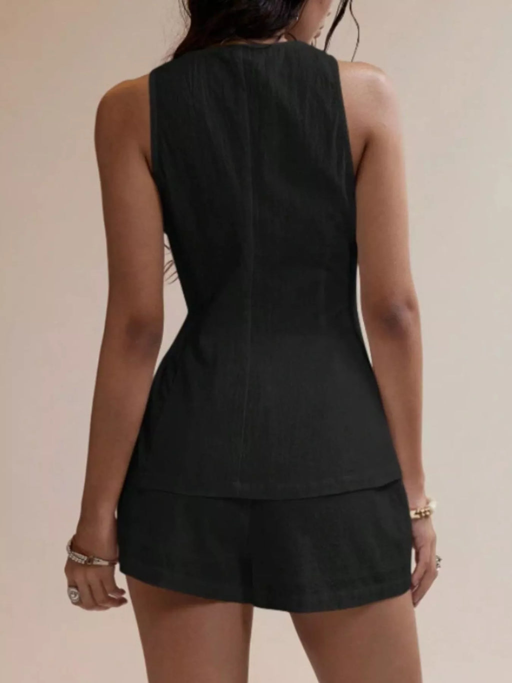 Button-Down Sleeveless Top and Shorts Set - Godess beauty  #