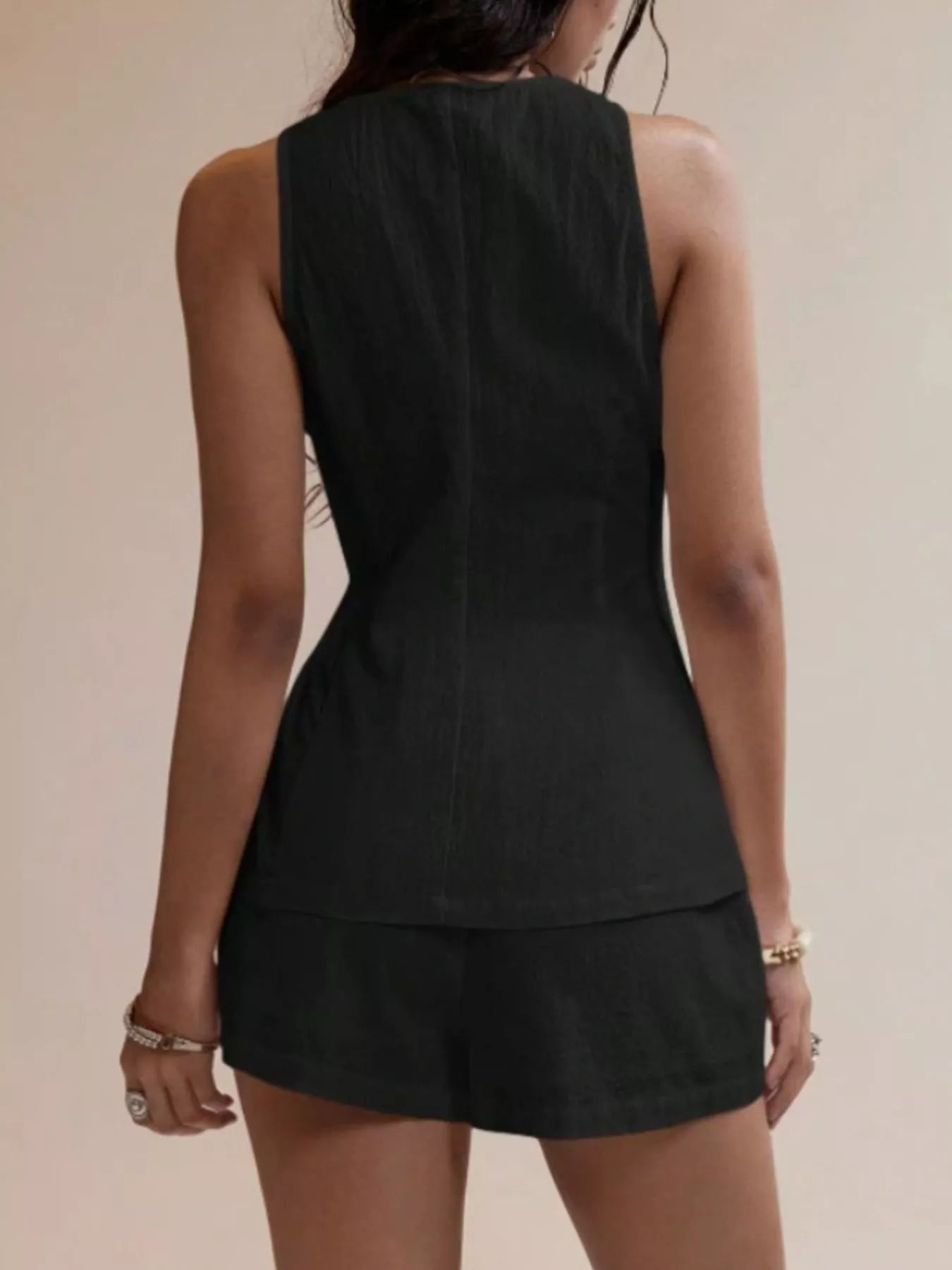 Button-Down Sleeveless Top and Shorts Set - Godess beauty  #
