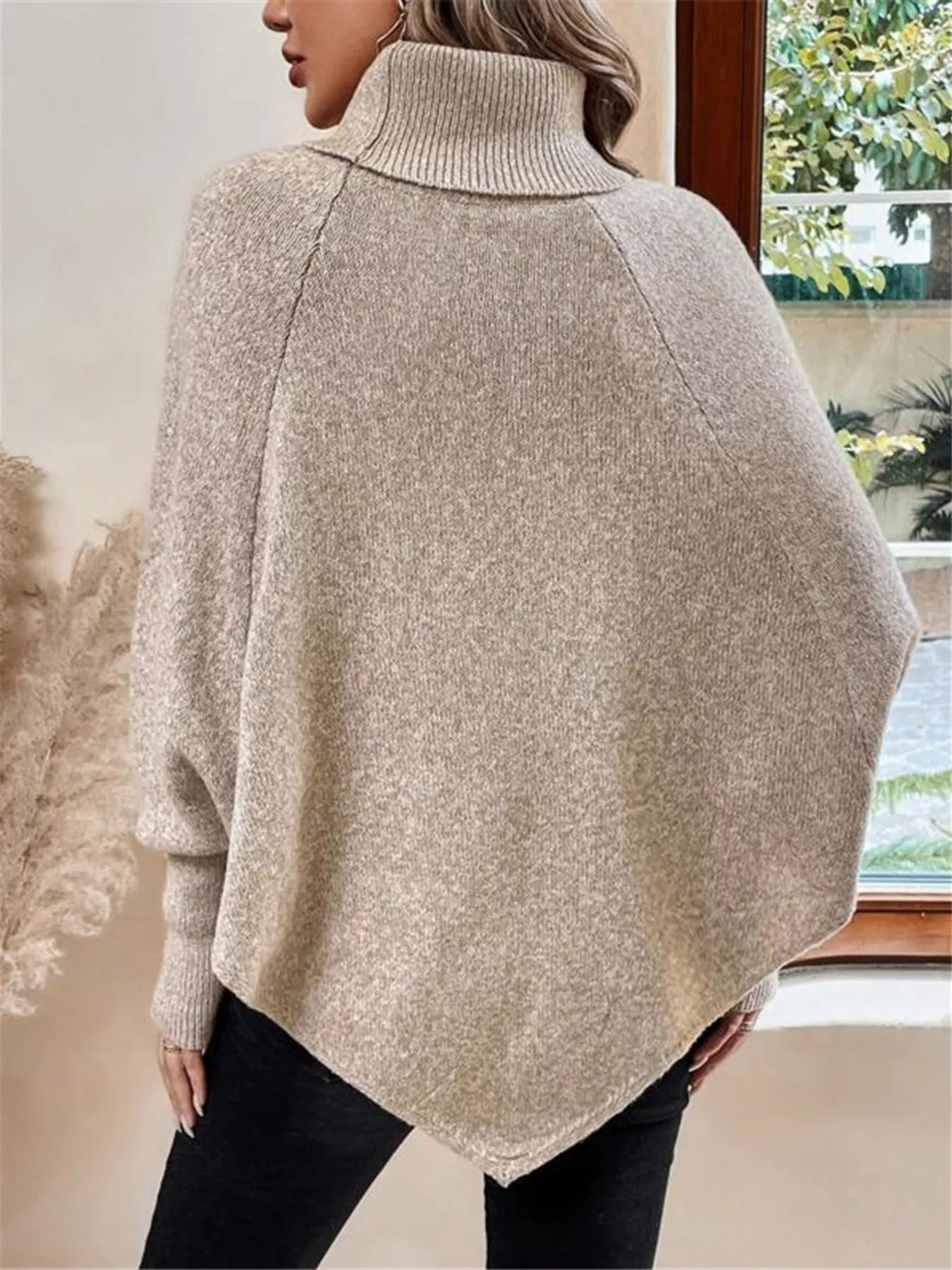 Cable Knit Turtleneck Cape Sweater - Godess beauty  #
