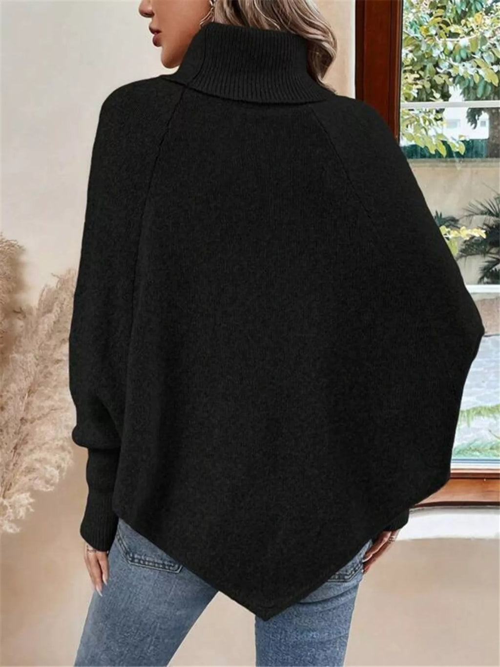 Cable Knit Turtleneck Cape Sweater - Godess beauty  #