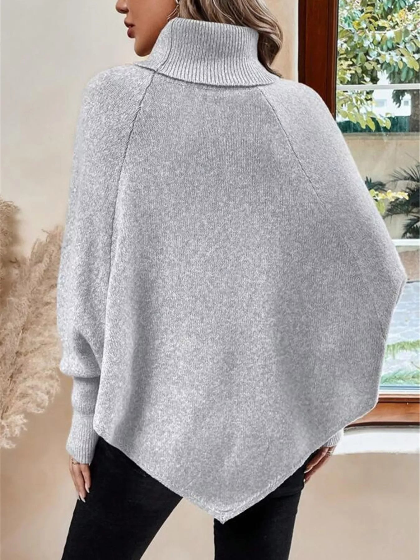 Cable Knit Turtleneck Cape Sweater - Godess beauty  #
