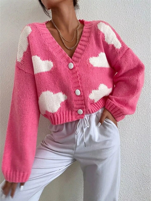 Cloud Button Up Knit Cardigan - Godess Beauty  #