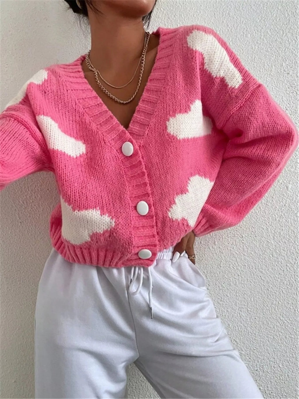 Cloud Button Up Knit Cardigan - Godess Beauty  #