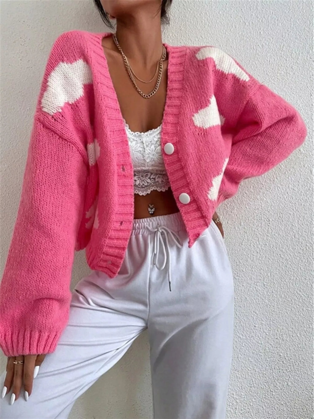 Cloud Button Up Knit Cardigan - Godess Beauty  #