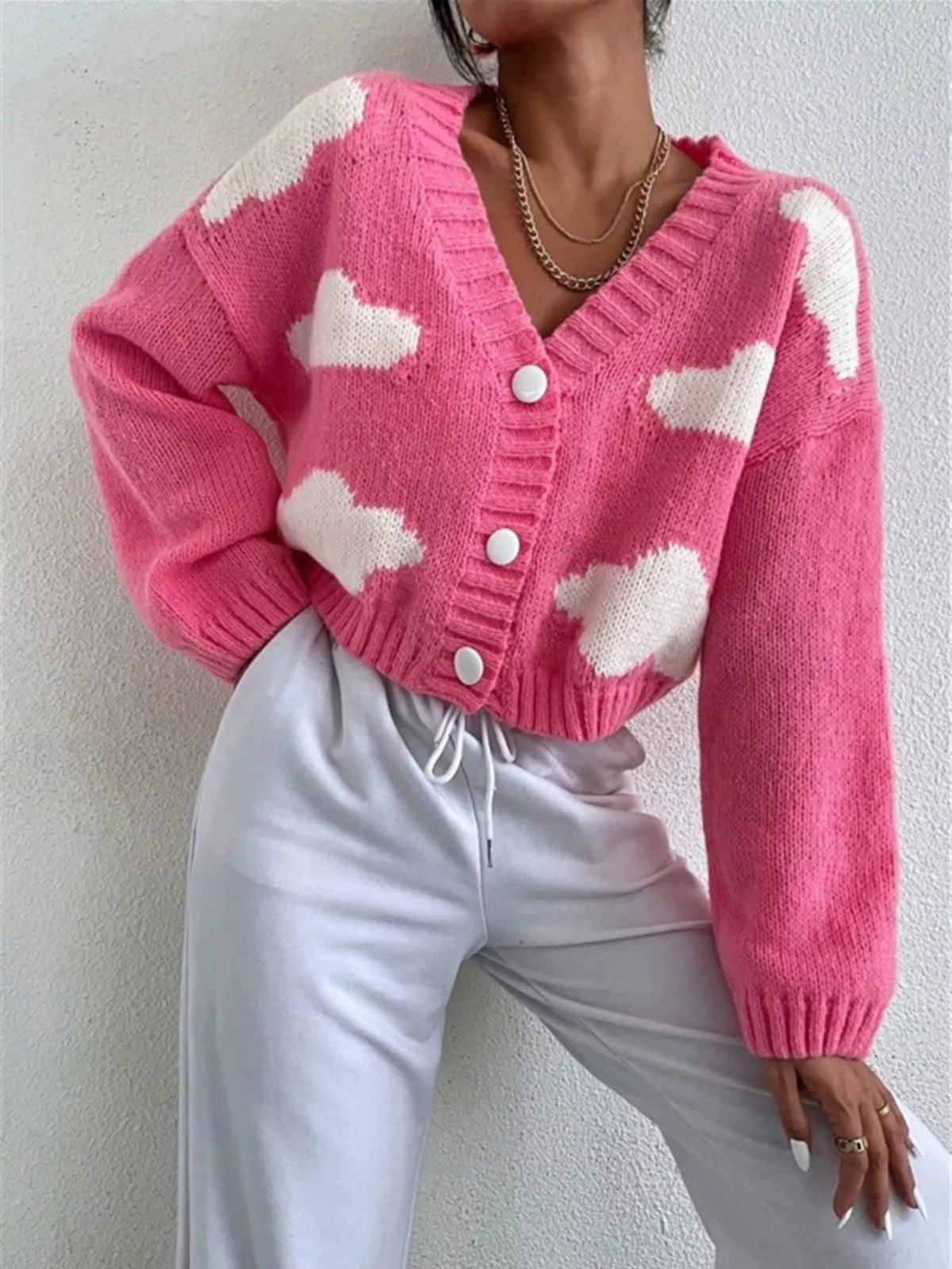 Cloud Button Up Knit Cardigan - Godess Beauty  #