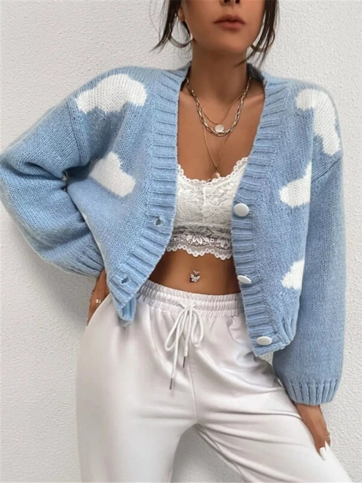 Cloud Button Up Knit Cardigan - Godess Beauty  #