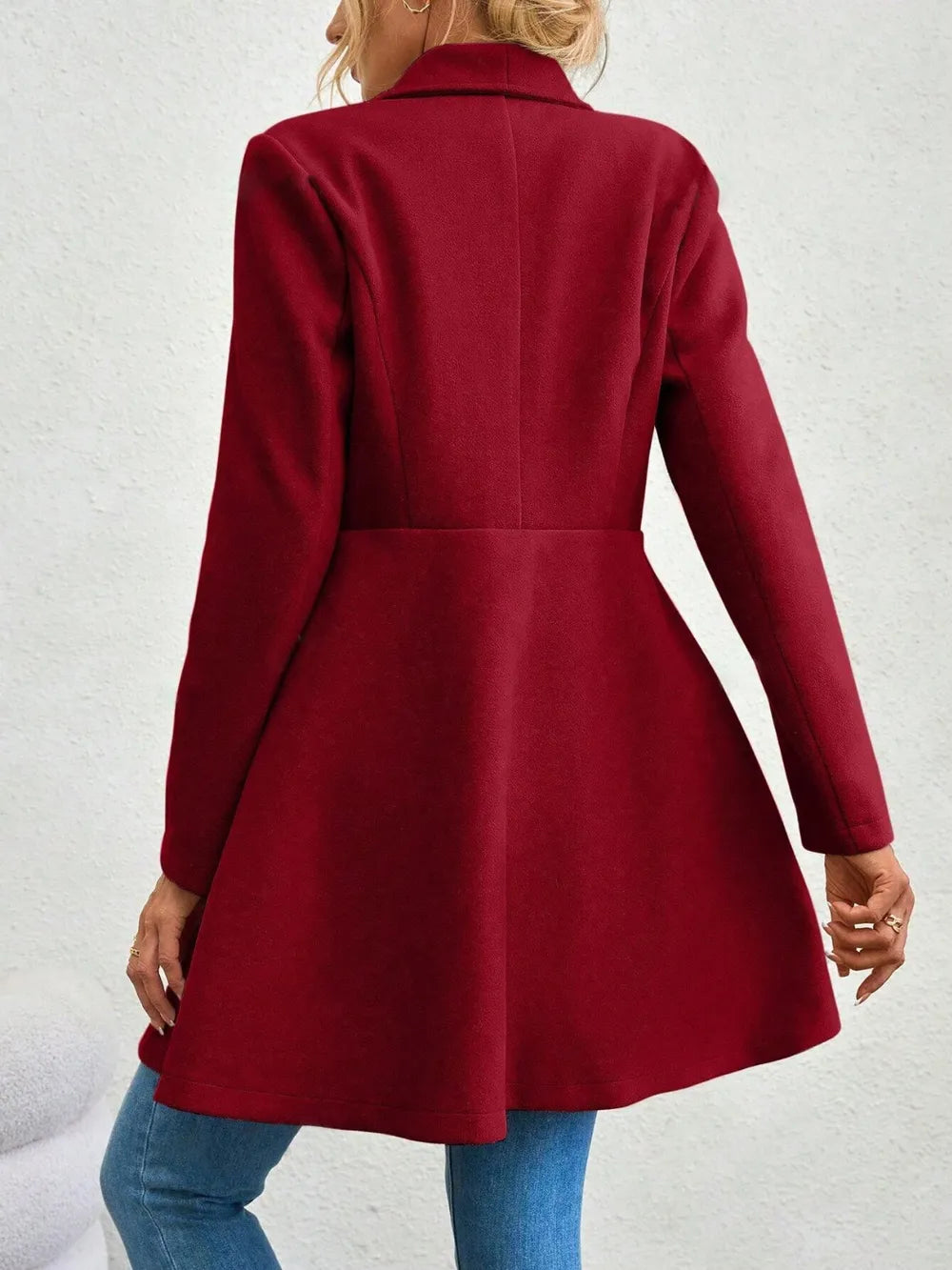 Collared Neck Button Up Long Sleeve Coat - Godess Beauty  #
