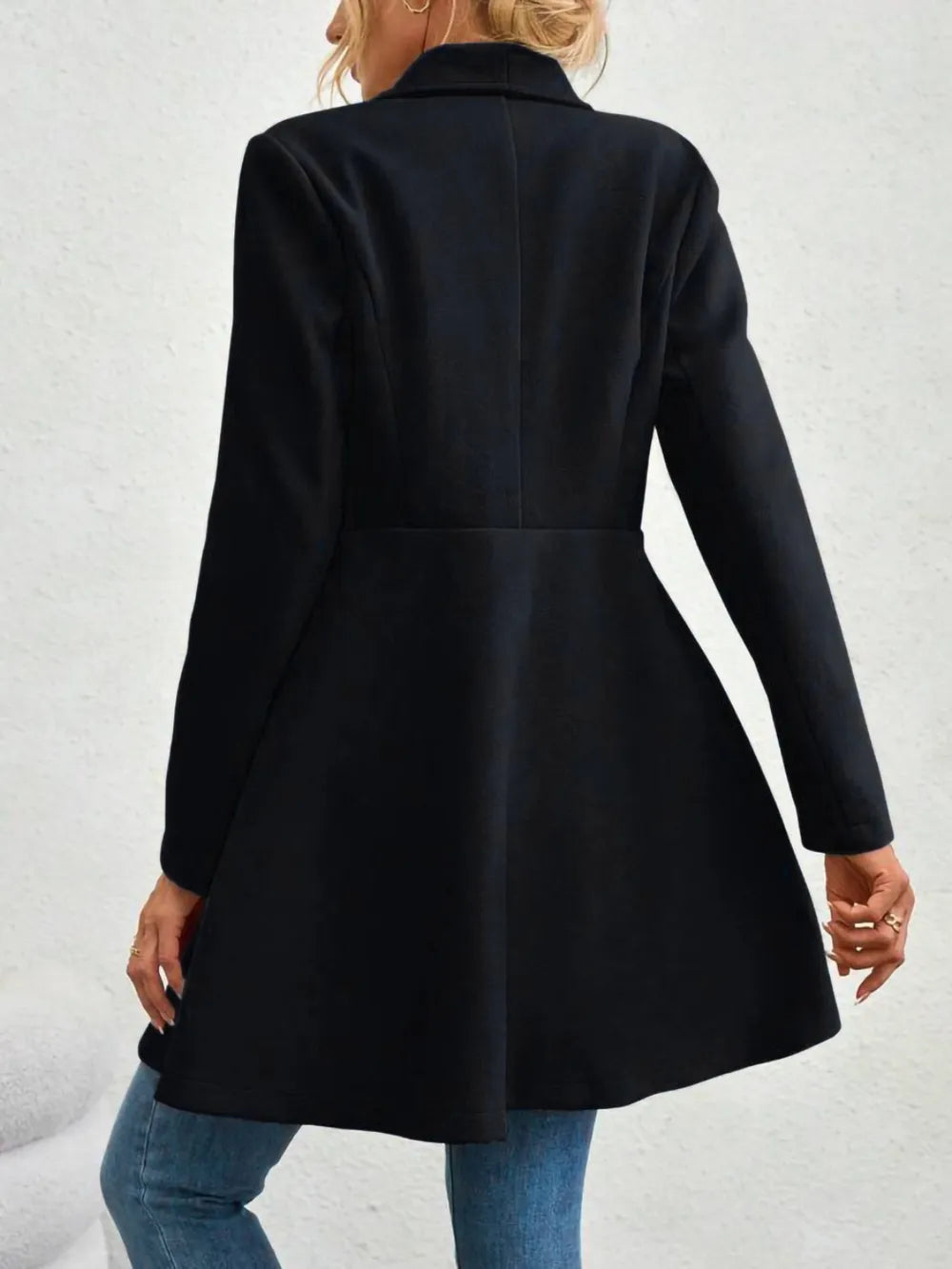 Collared Neck Button Up Long Sleeve Coat - Godess Beauty  #