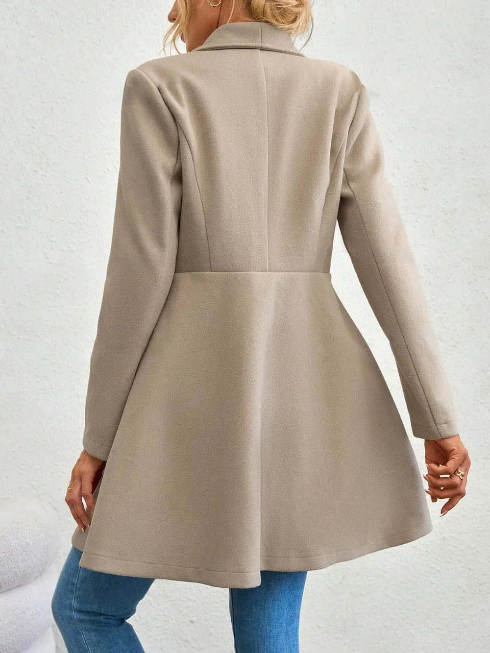 Collared Neck Button Up Long Sleeve Coat - Godess Beauty  #