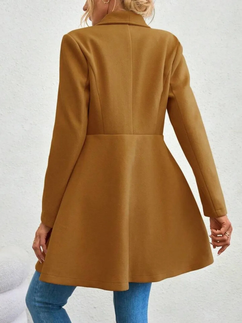 Collared Neck Button Up Long Sleeve Coat - Godess Beauty  #