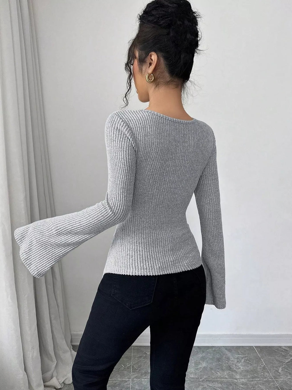 Cowl Neck Flare Sleeve Top - Godess beauty  #