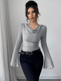 Cowl Neck Flare Sleeve Top - Godess beauty  #