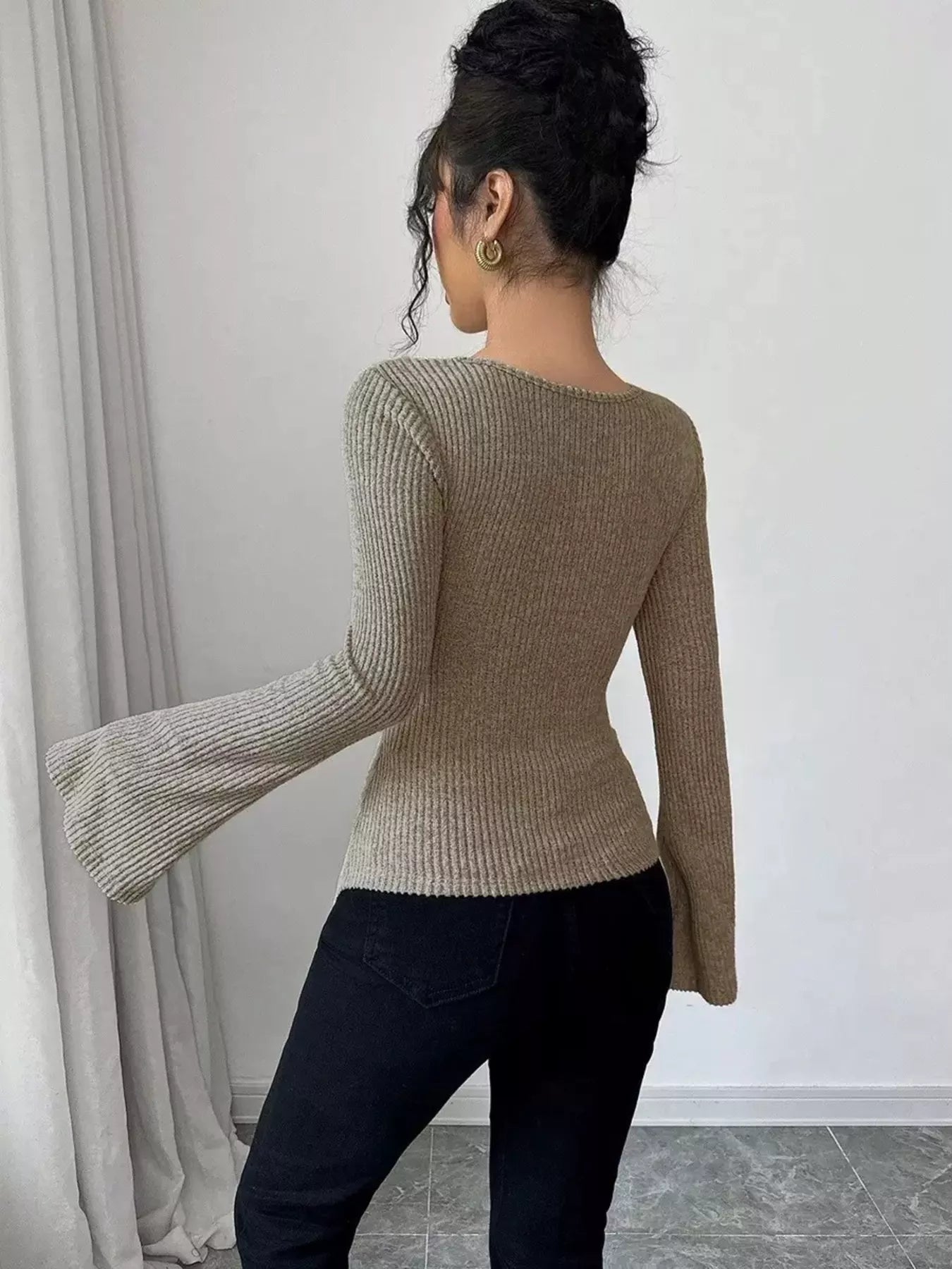 Cowl Neck Flare Sleeve Top - Godess beauty  #