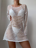 Crochet Knit Long Sleeve Cover-Up - Godess beauty  #