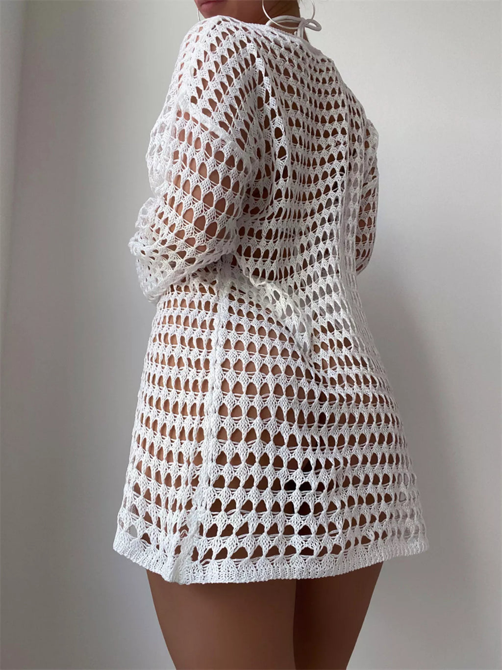 Crochet Knit Long Sleeve Cover-Up - Godess beauty  #