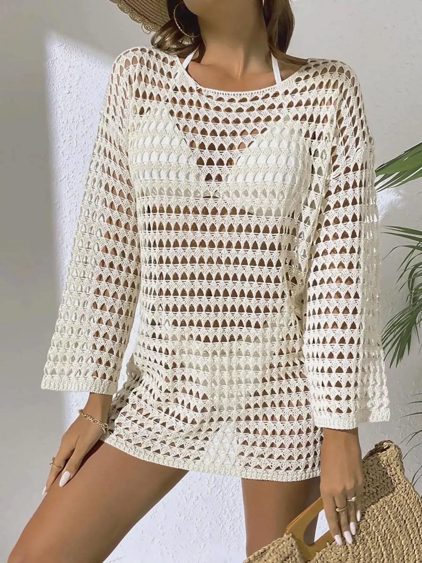 Crochet Knit Long Sleeve Cover-Up - Godess beauty  #