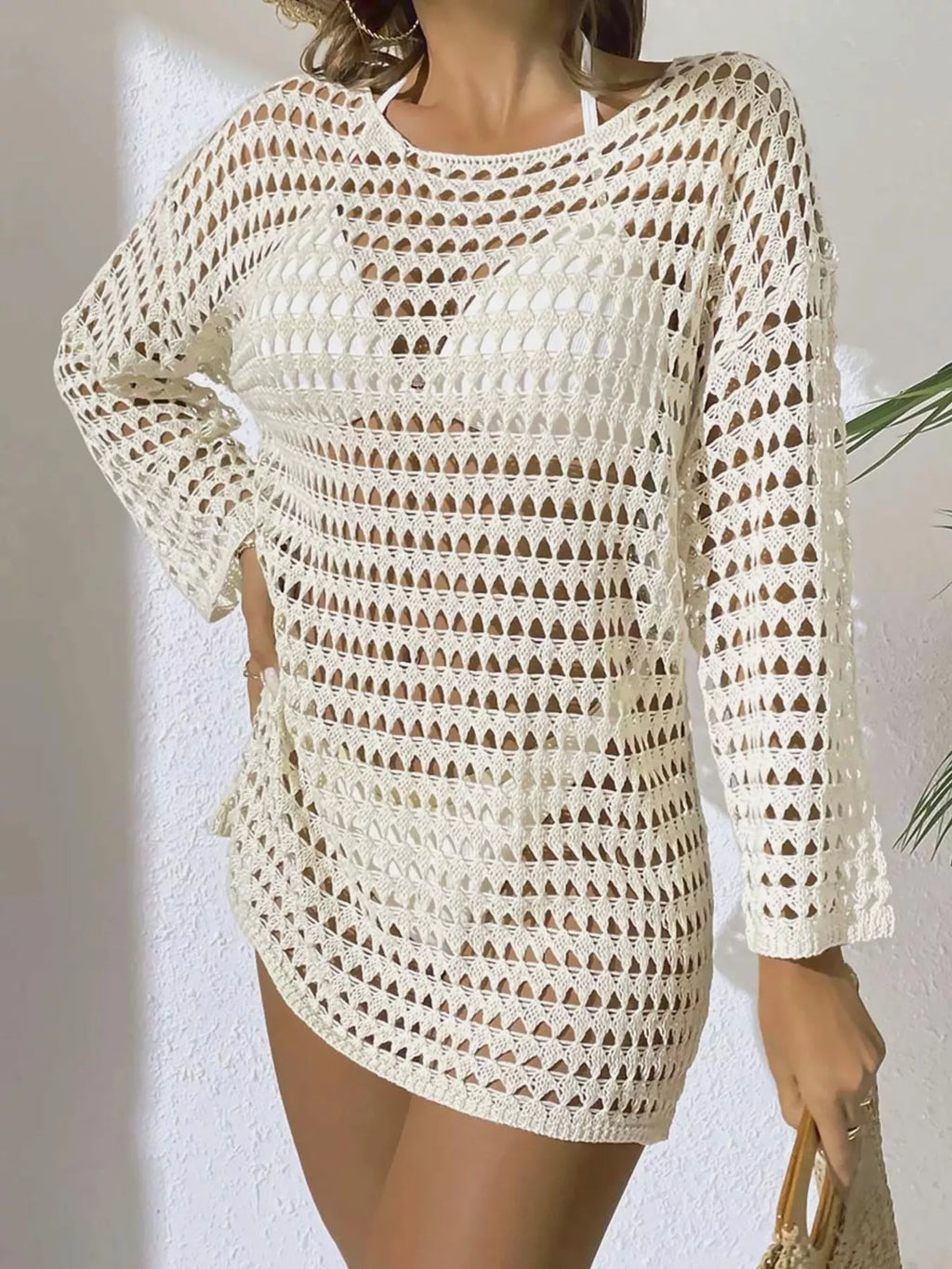 Crochet Knit Long Sleeve Cover-Up - Godess beauty  #