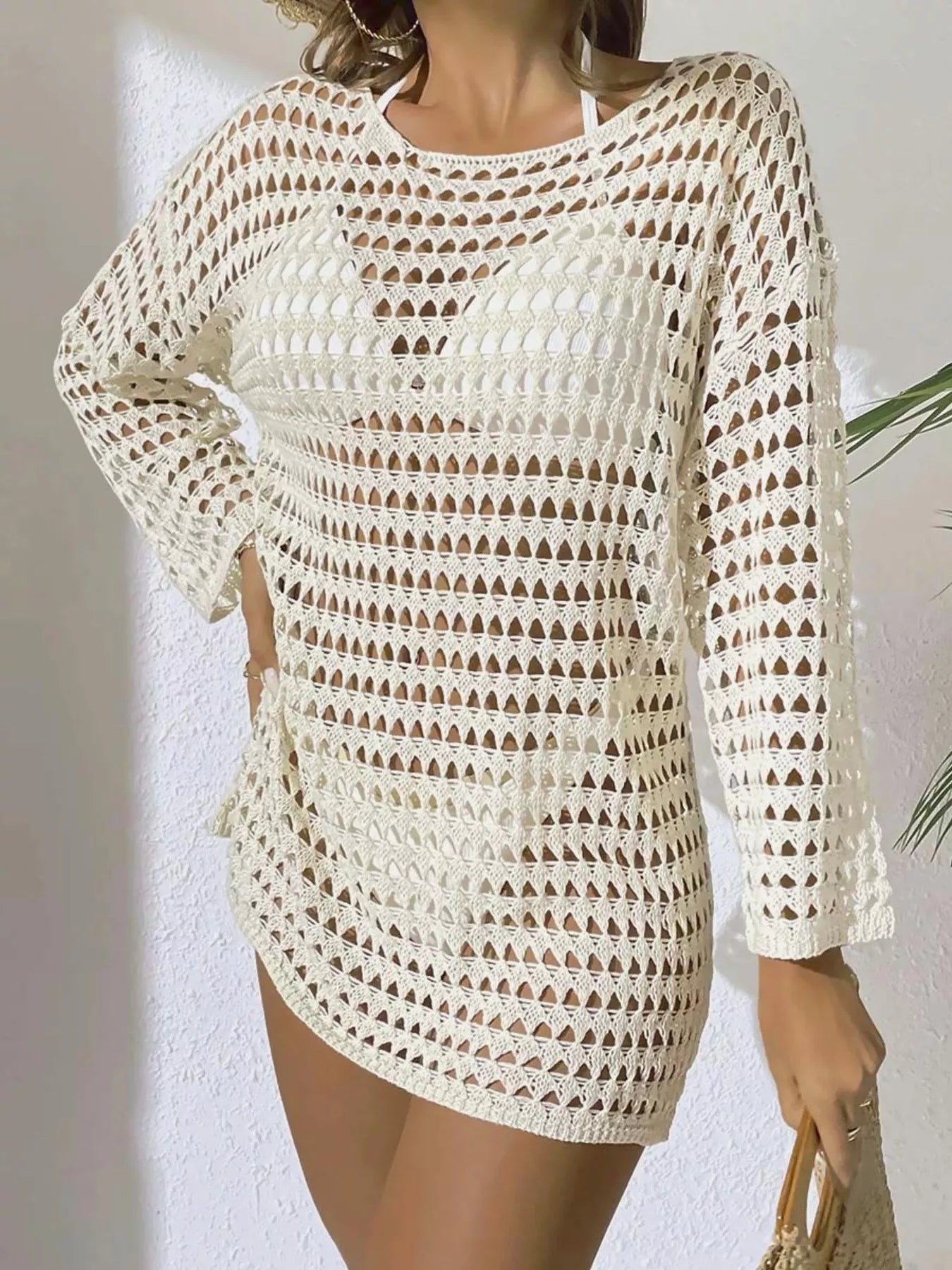 Crochet Knit Long Sleeve Cover-Up - Godess beauty  #