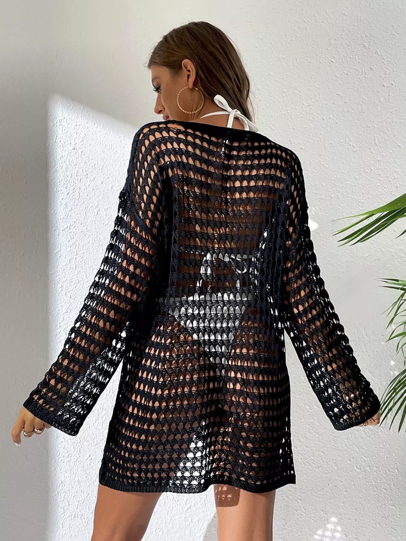 Crochet Knit Long Sleeve Cover-Up - Godess beauty  #