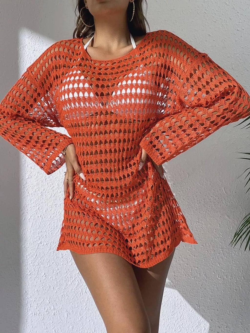 Crochet Knit Long Sleeve Cover-Up - Godess beauty  #